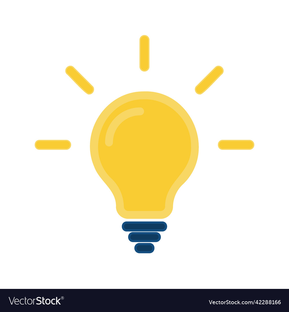 Yellow luminous bulb on a white background flat