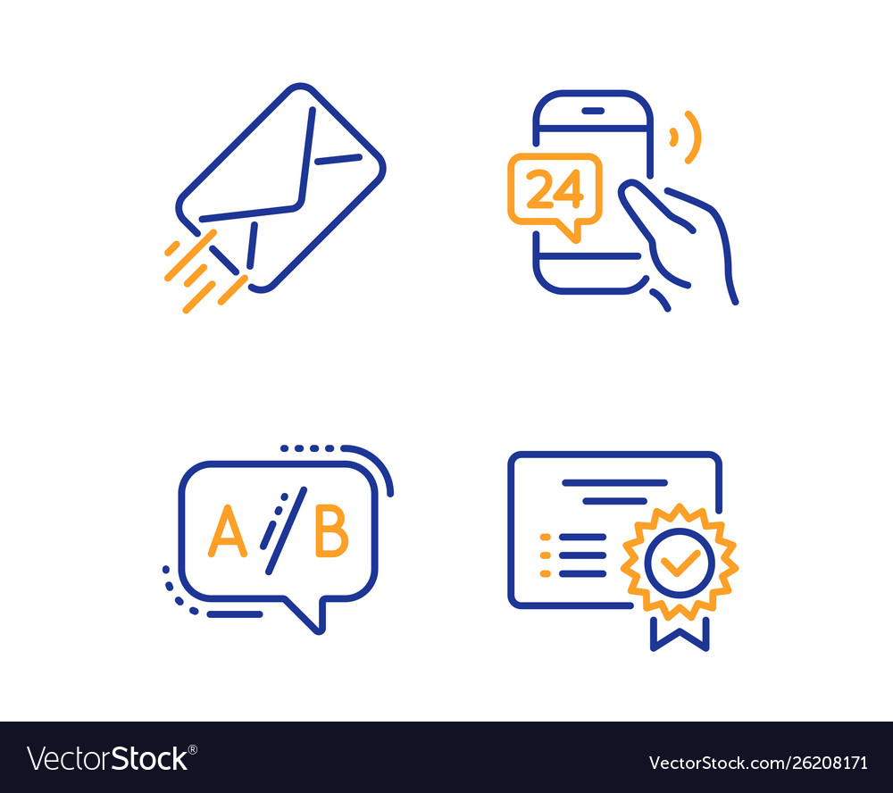 24h service e-mail and ab testing icons set Vector Image 24h service e-mail and ab testing icons set