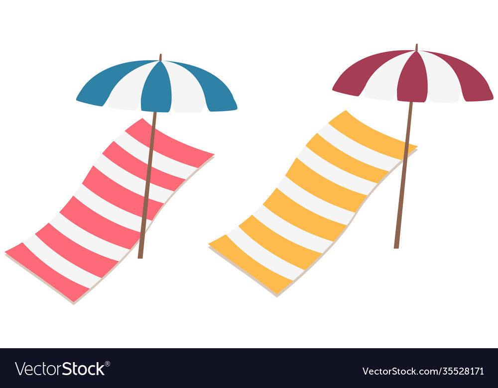 Beach towels and umbrellas isolated on white Vector Image