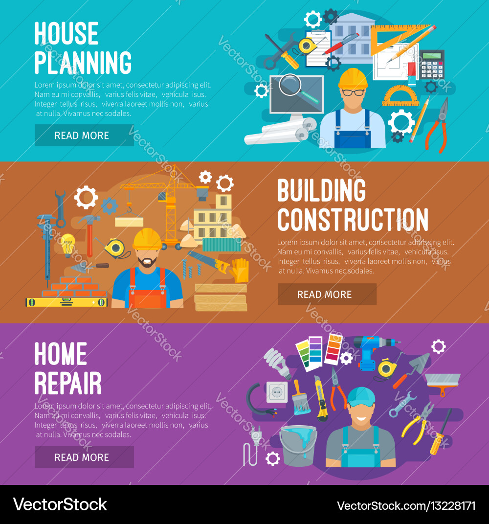 Building Industry Banner Set Design Royalty Free Vector