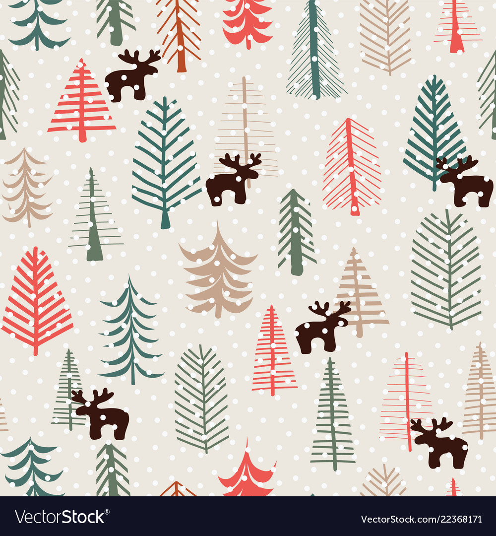 Christmas holiday seamless pattern reindeer trees Vector Image