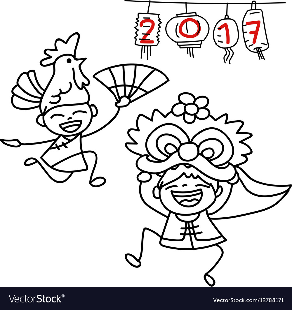 Hand drawn cartoon chinese people new year