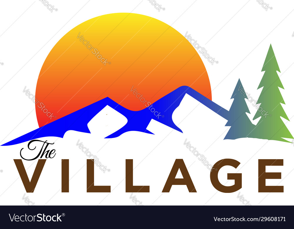 Mountain and forest landscape on sunset logo