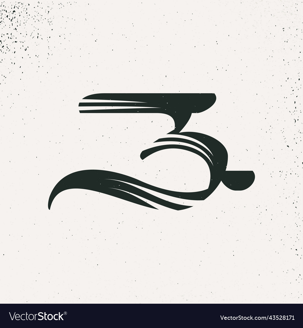 Number three icon in arabic script style rough vector image Number three icon in arabic script style rough