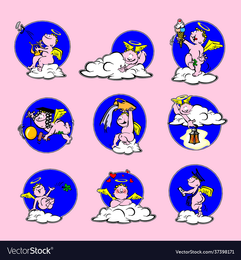 Set angels with characters in motion