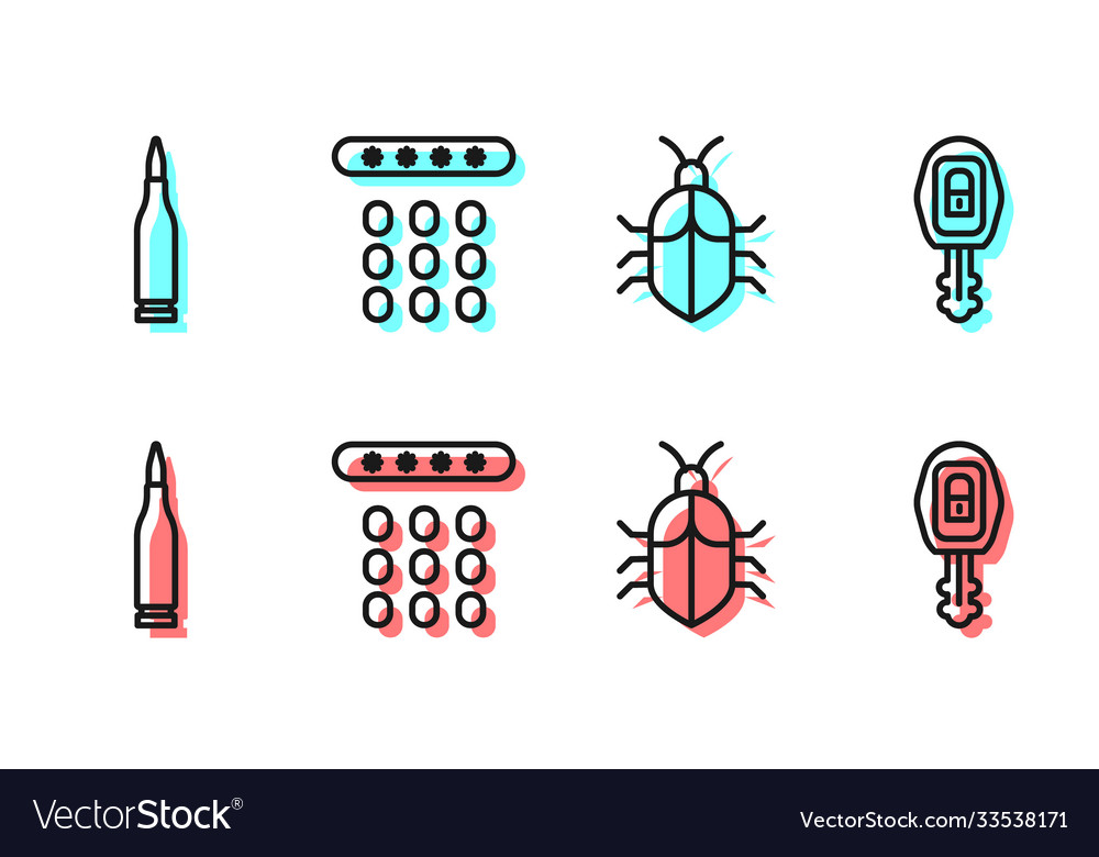 Set line system bug concept bullet password vector image Set line system bug concept bullet password