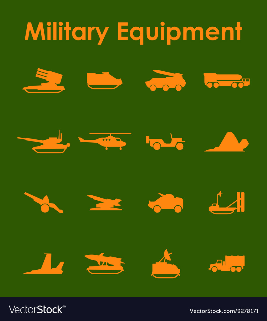 Set of military equipment simple icons