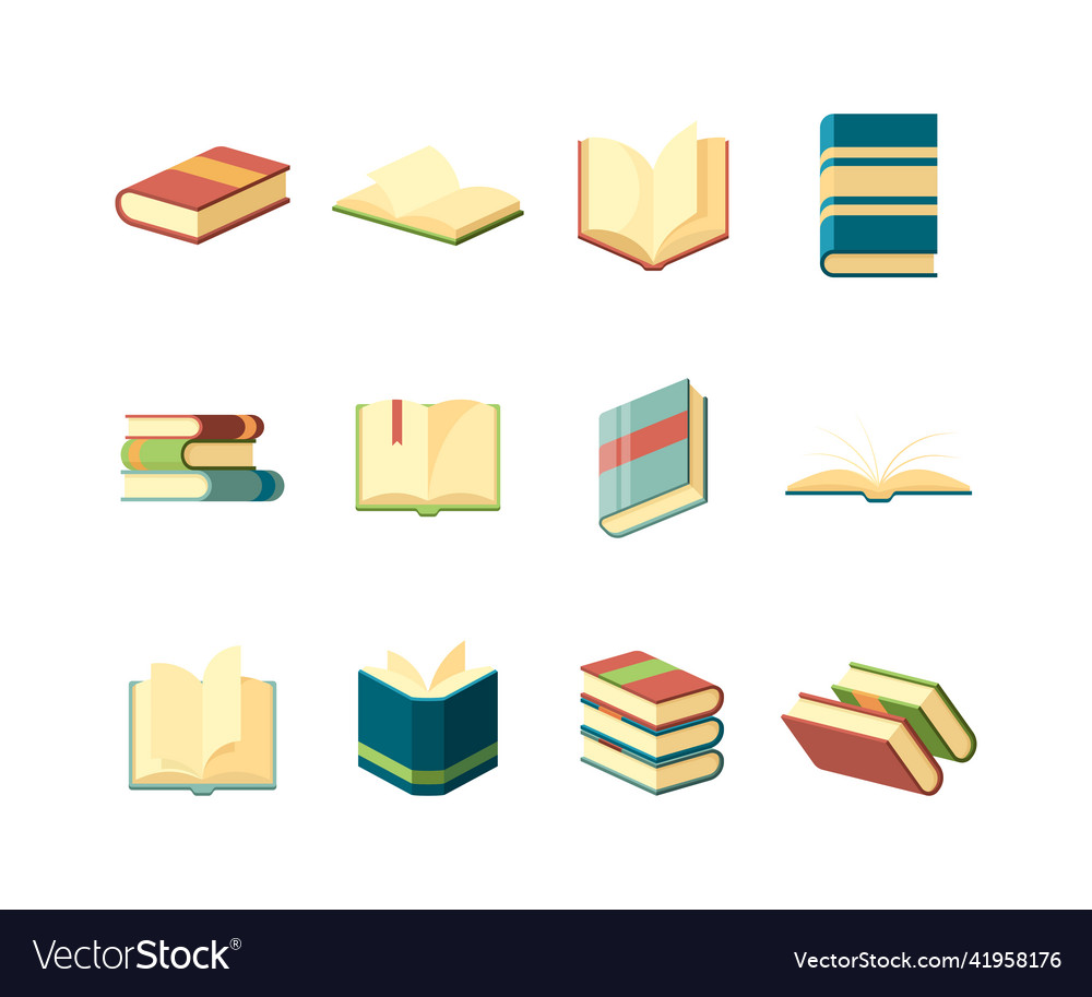 Books flat library symbols learning studying