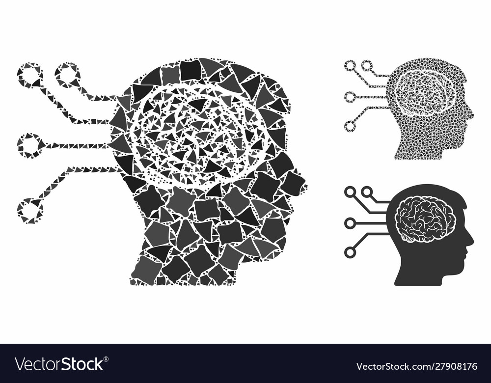 Brain computer connection mosaic icon joggly vector image Brain computer connection mosaic icon joggly