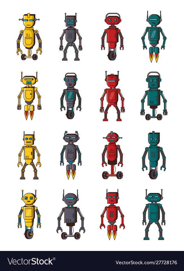 Bundle robots technology set icons