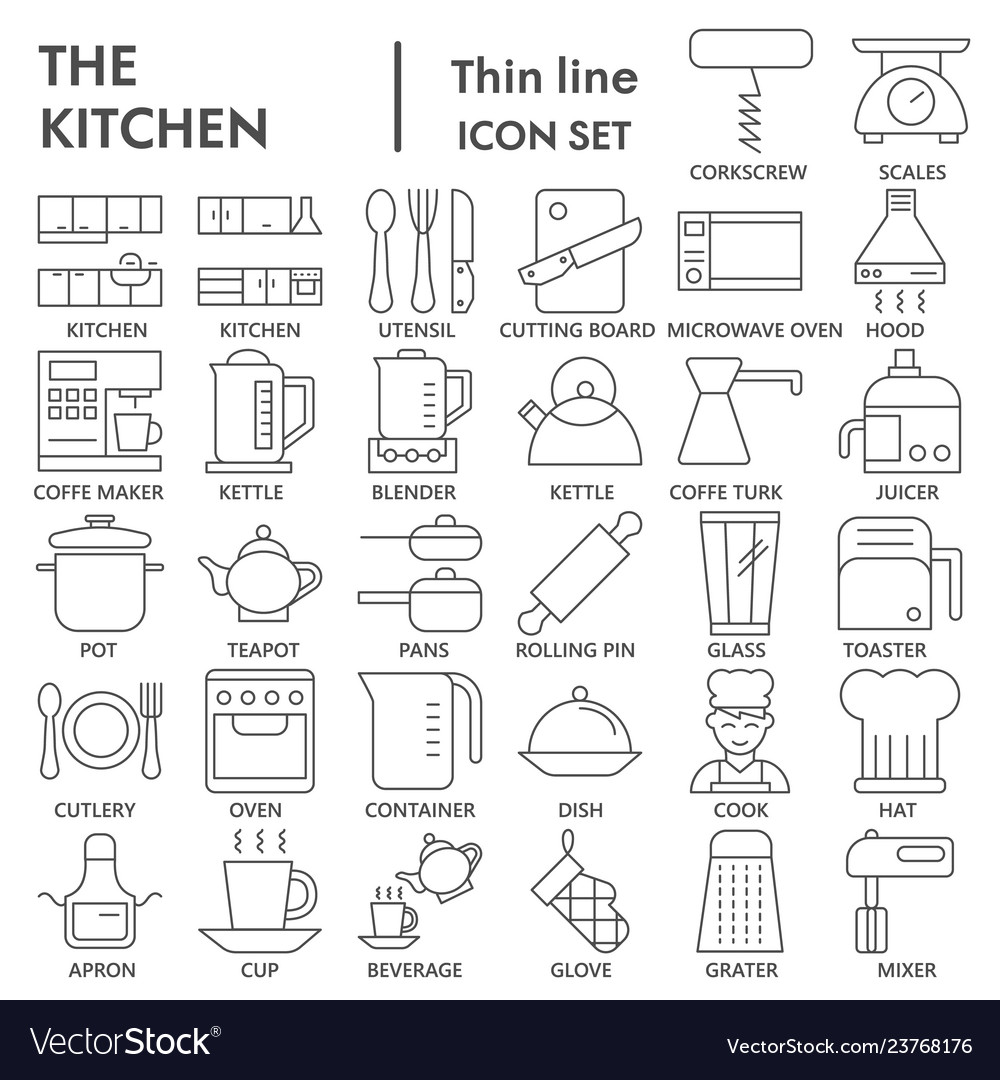 Kitchen thin line icon set cooking symbols