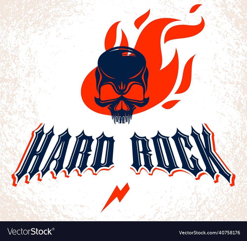 Skull in a flames hard rock music logo or emblem