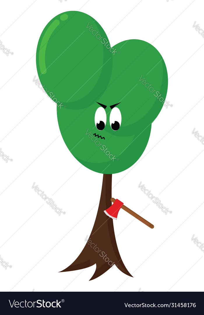 Tree with ax on white background