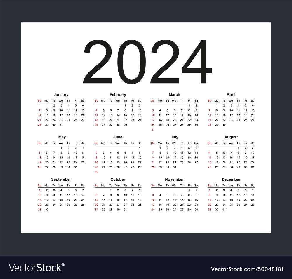 Calendar template for 2024 year week starts from Vector Image