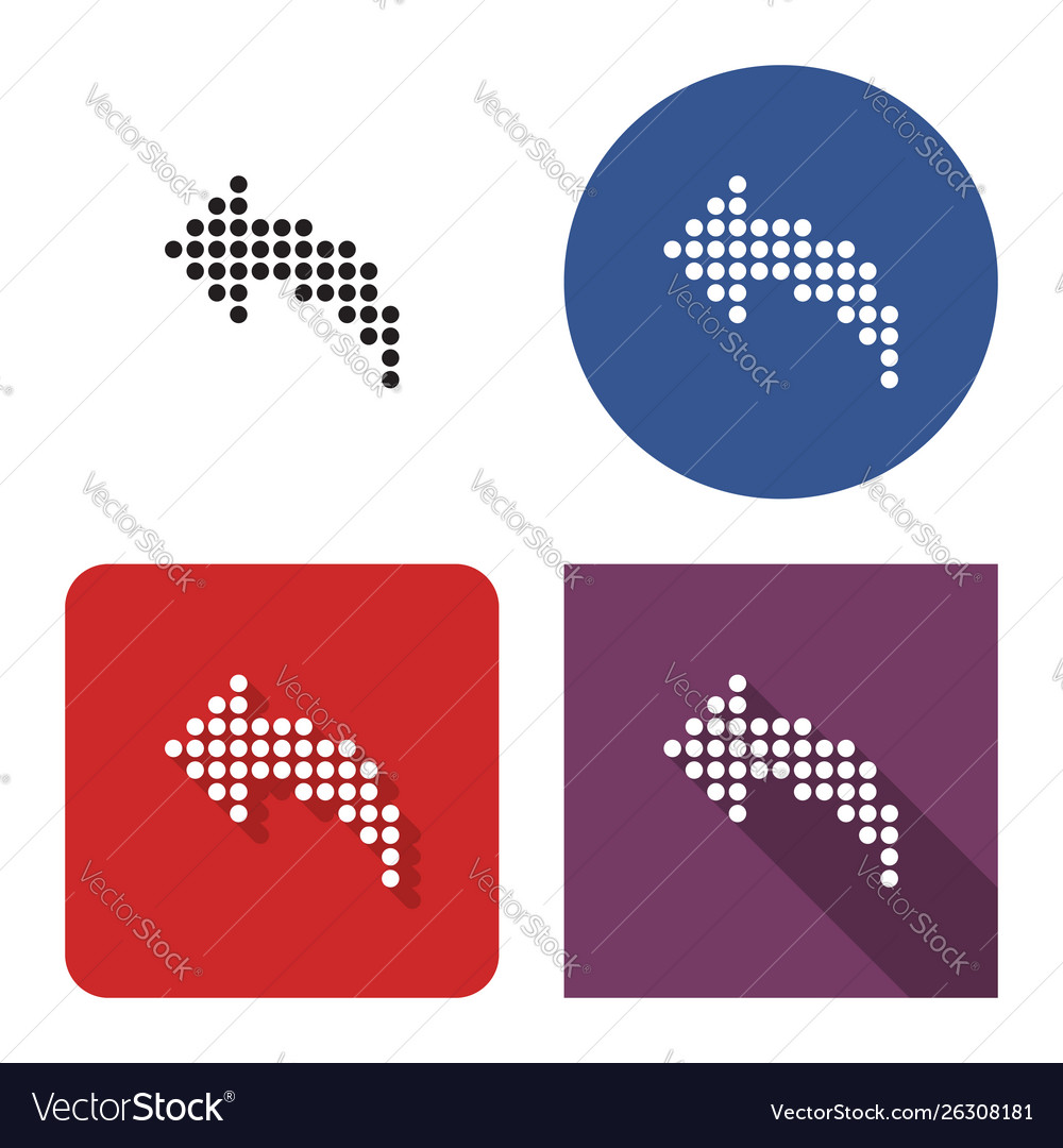 Dotted icon left curved arrow in four variants vector image Dotted icon left curved arrow in four variants