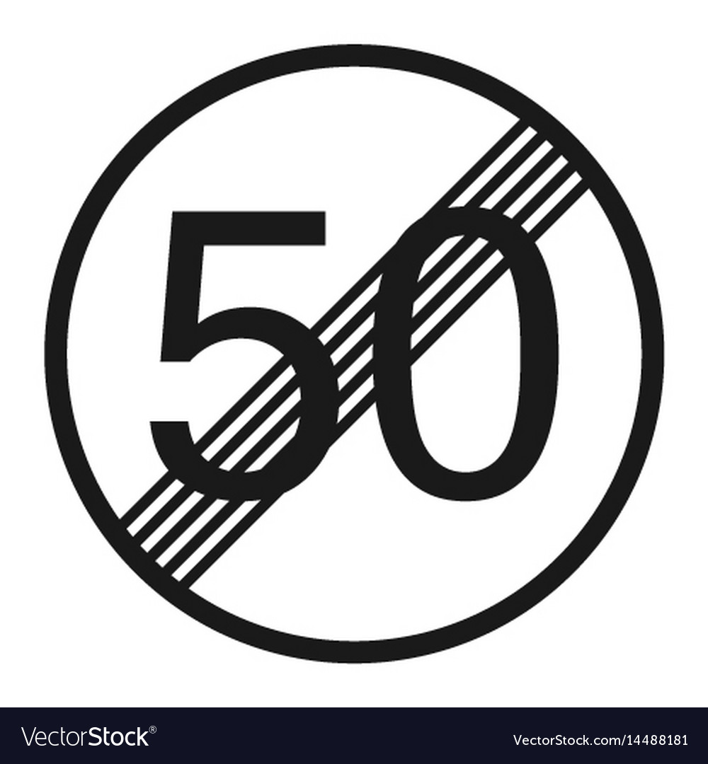 End maximum speed limit 50 sign line icon