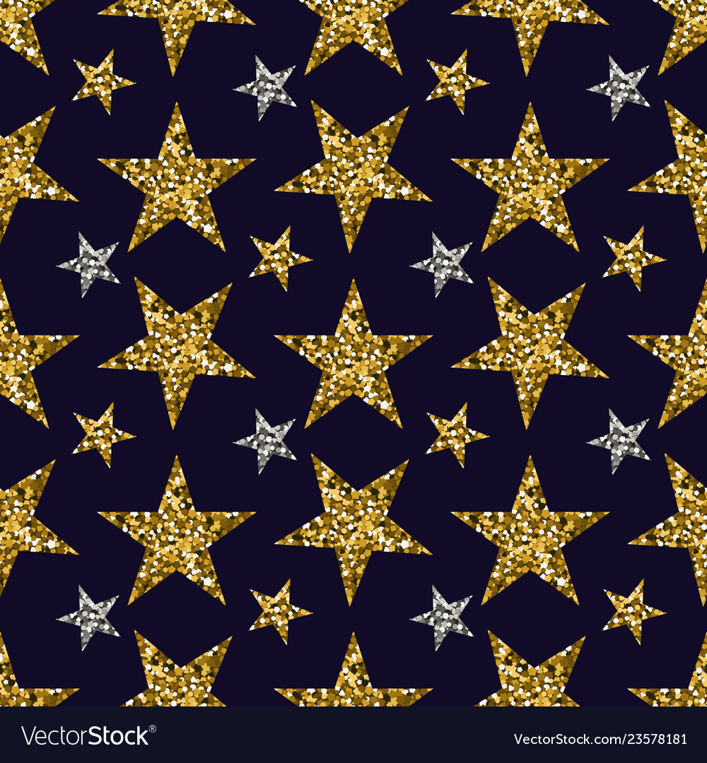 Gold And Silver Stars On Blue Background Vector Image