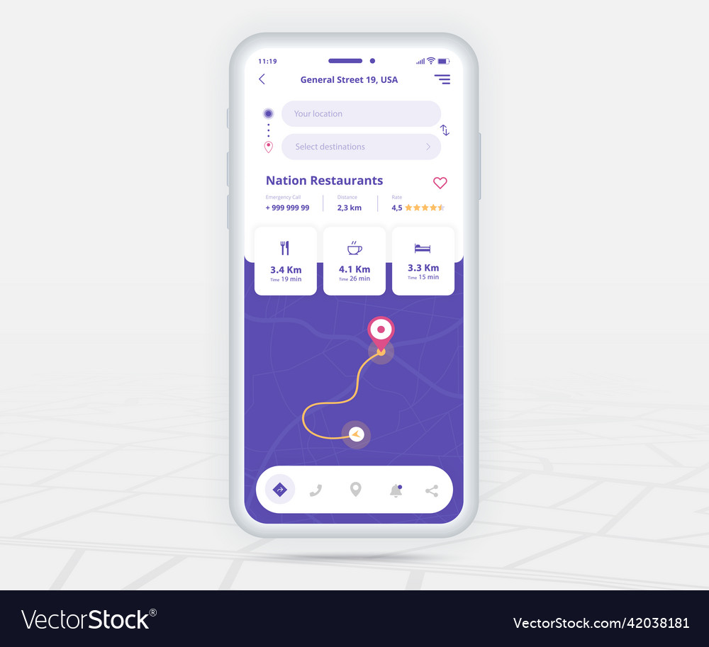 Map gps navigation app ux ui concept mobile