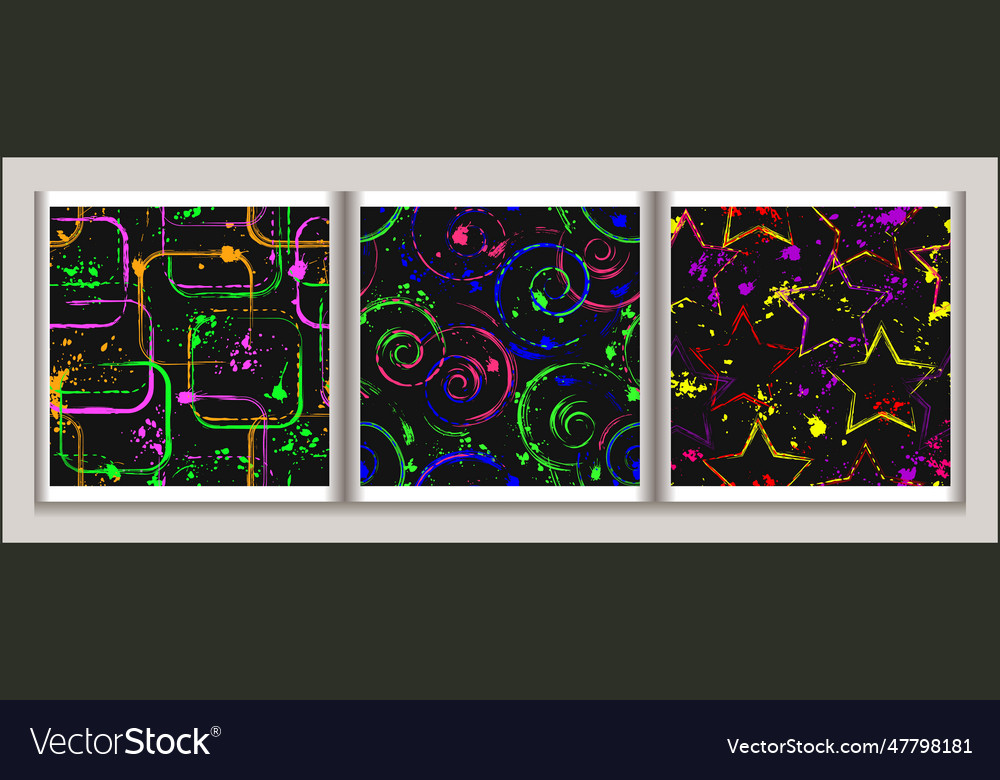 Neon patterns with paint splatter geometric shapes vector image Neon patterns with paint splatter geometric shapes