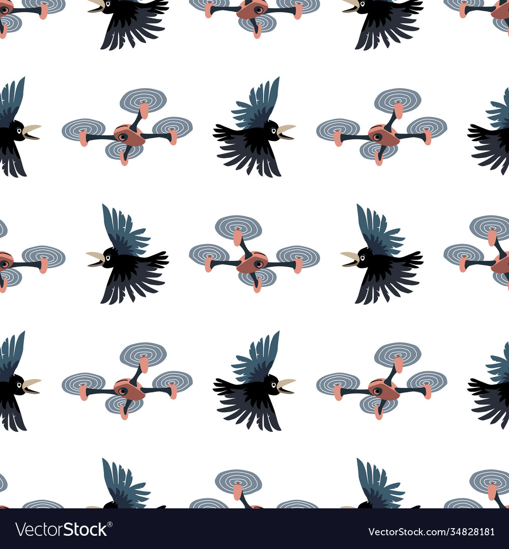 Seamless pattern a quadcopter crow vector image Seamless pattern a quadcopter crow