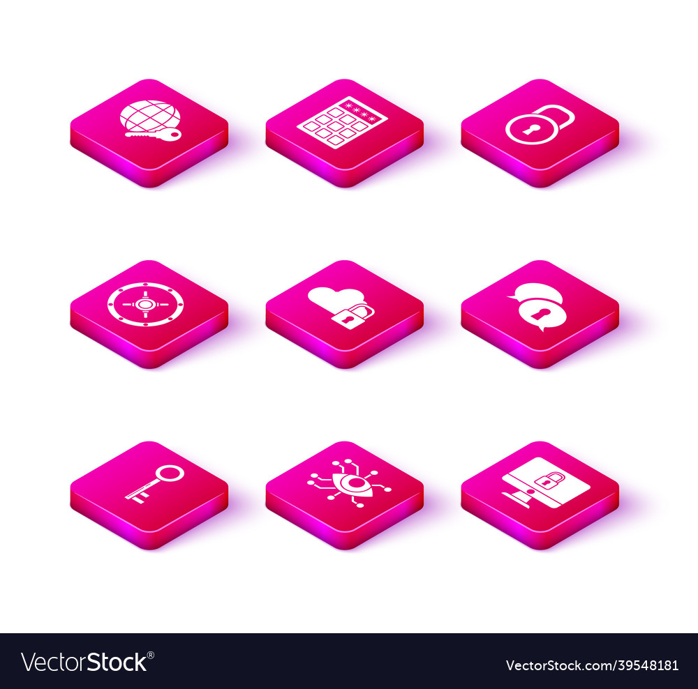 Set key eye scan safe cloud computing lock Vector Image Set key eye scan safe cloud computing lock