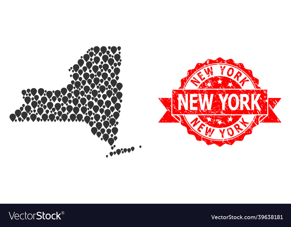 Textured new york seal and pointer mosaic map Vector Image Textured new york seal and pointer mosaic map