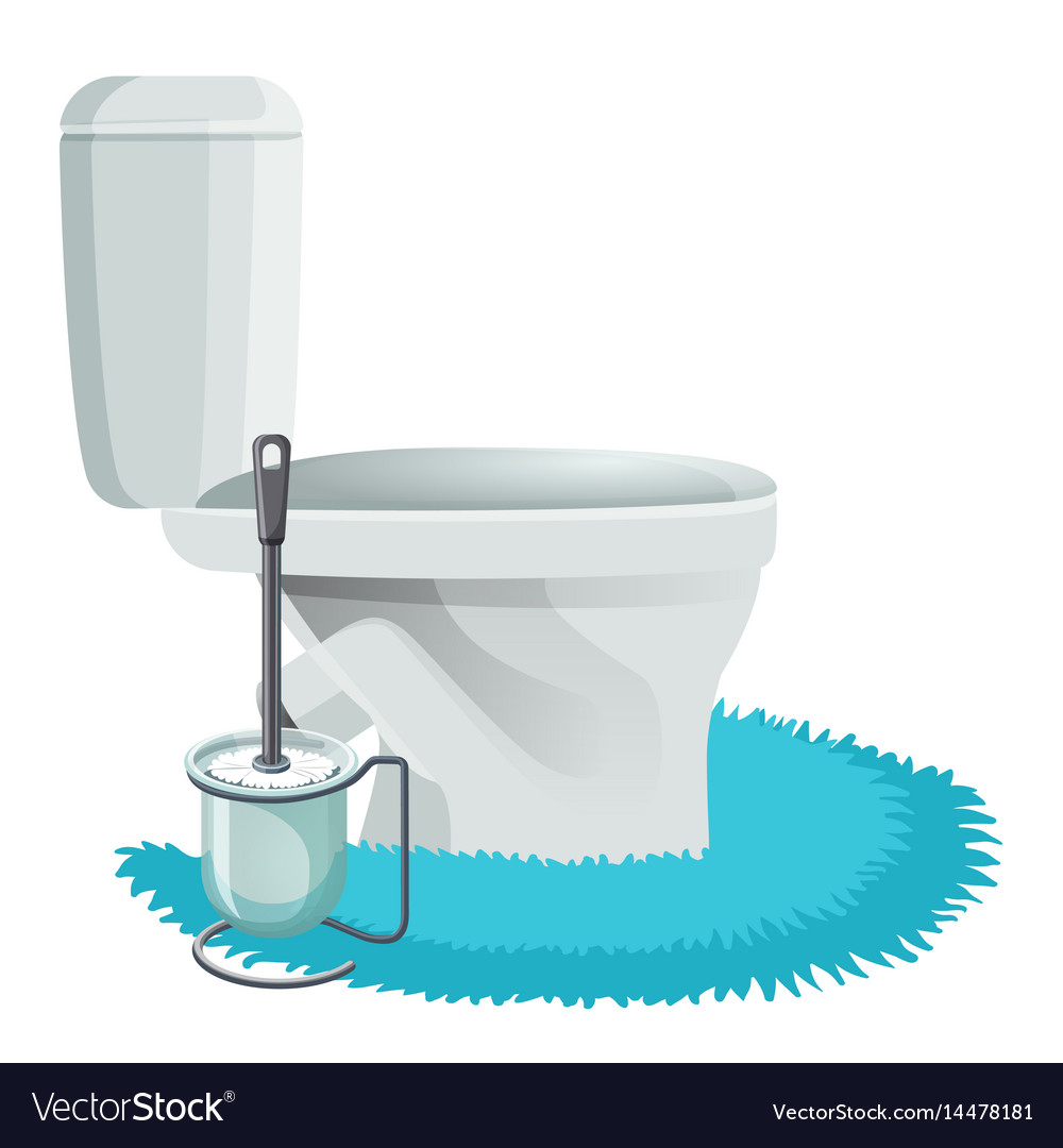 White Toilet Bowl On Blue Rug And Cleaning Brush Vector Image