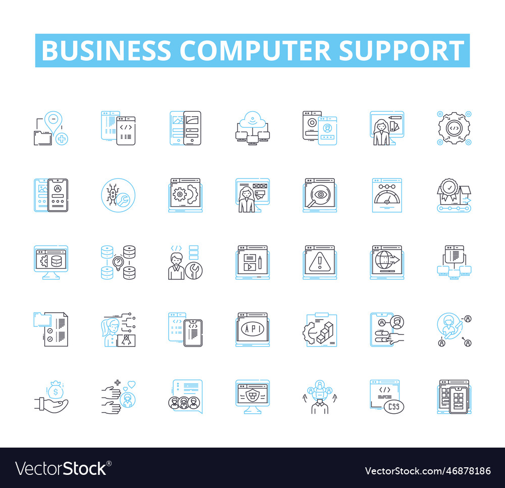 Business computer support linear icons set