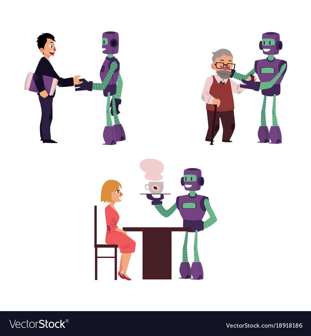 Flat robots people interaction scenes set