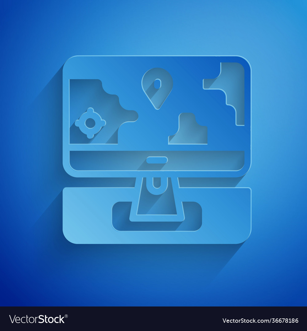 Paper cut computer monitor and folded map vector image Paper cut computer monitor and folded map