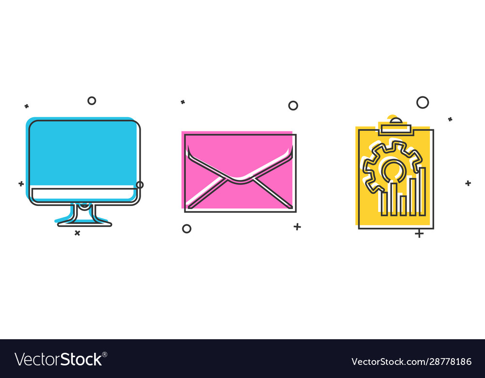 Set computer monitor screen envelope vector image Set computer monitor screen envelope