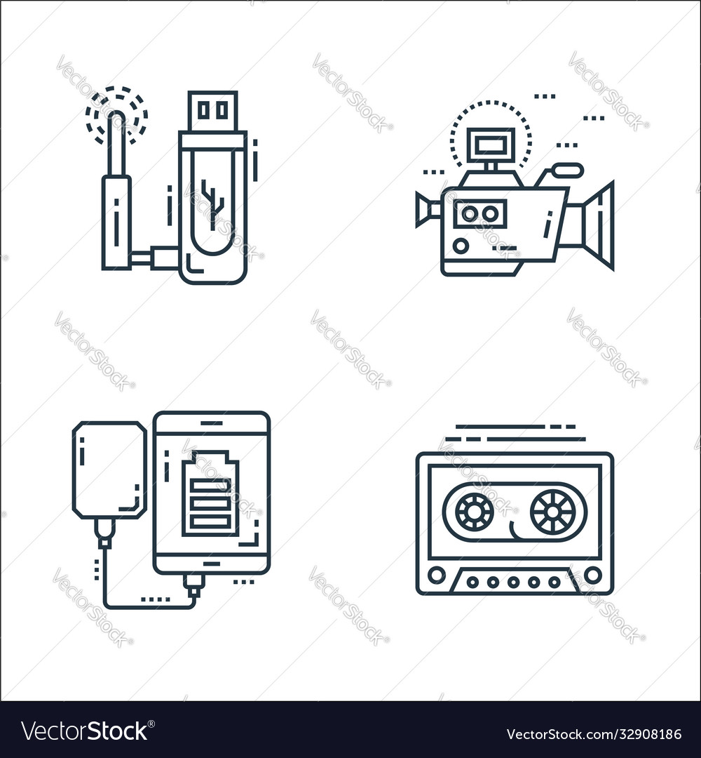 Technology devices line icons linear set quality