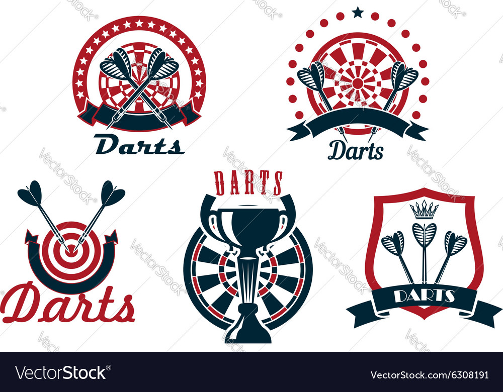 Darts game icons or symbols set Royalty Free Vector Image