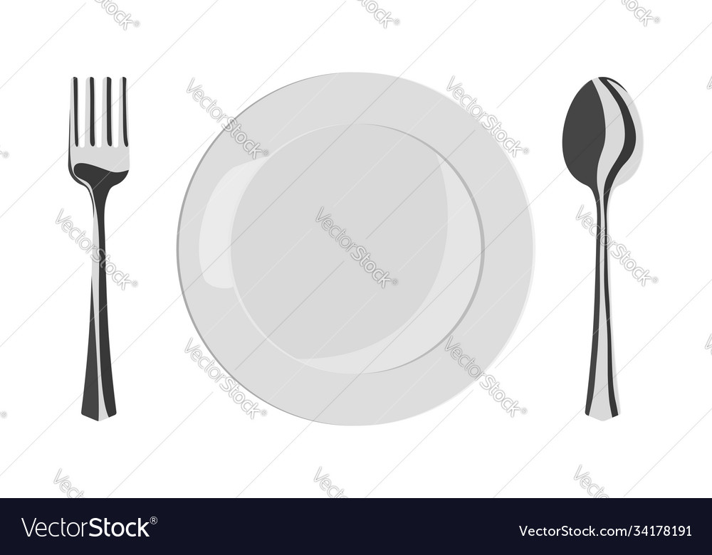 Empty plate with spoon and fork vector image Empty plate with spoon and fork
