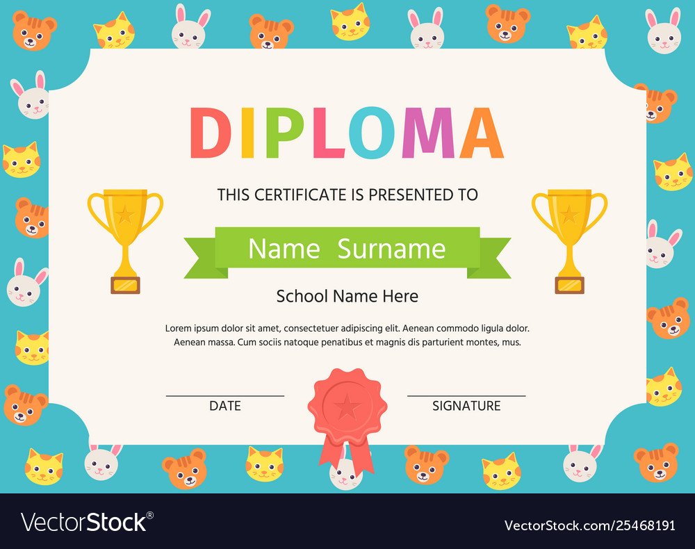 Kid diploma certificate cute preschool design