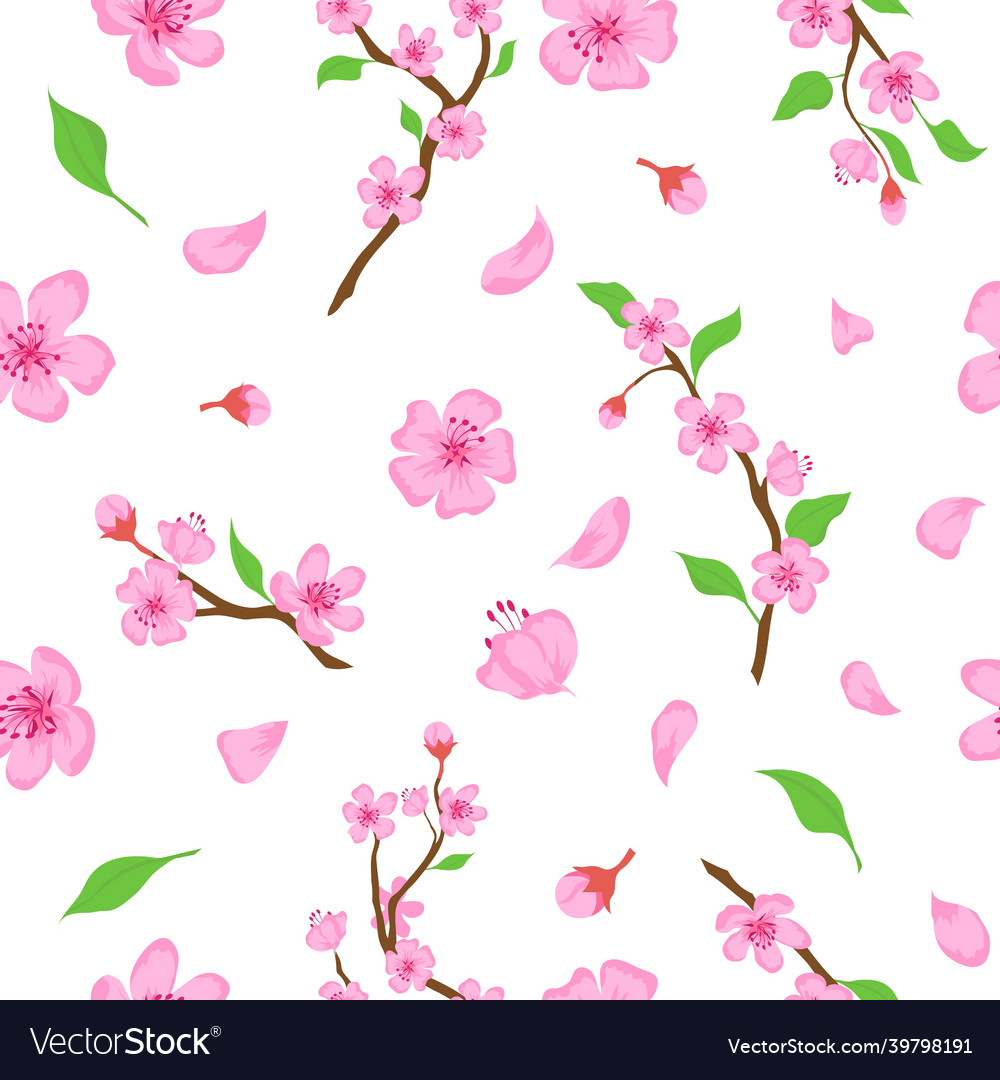 Pink sakura blossom flowers petals and branches Vector Image