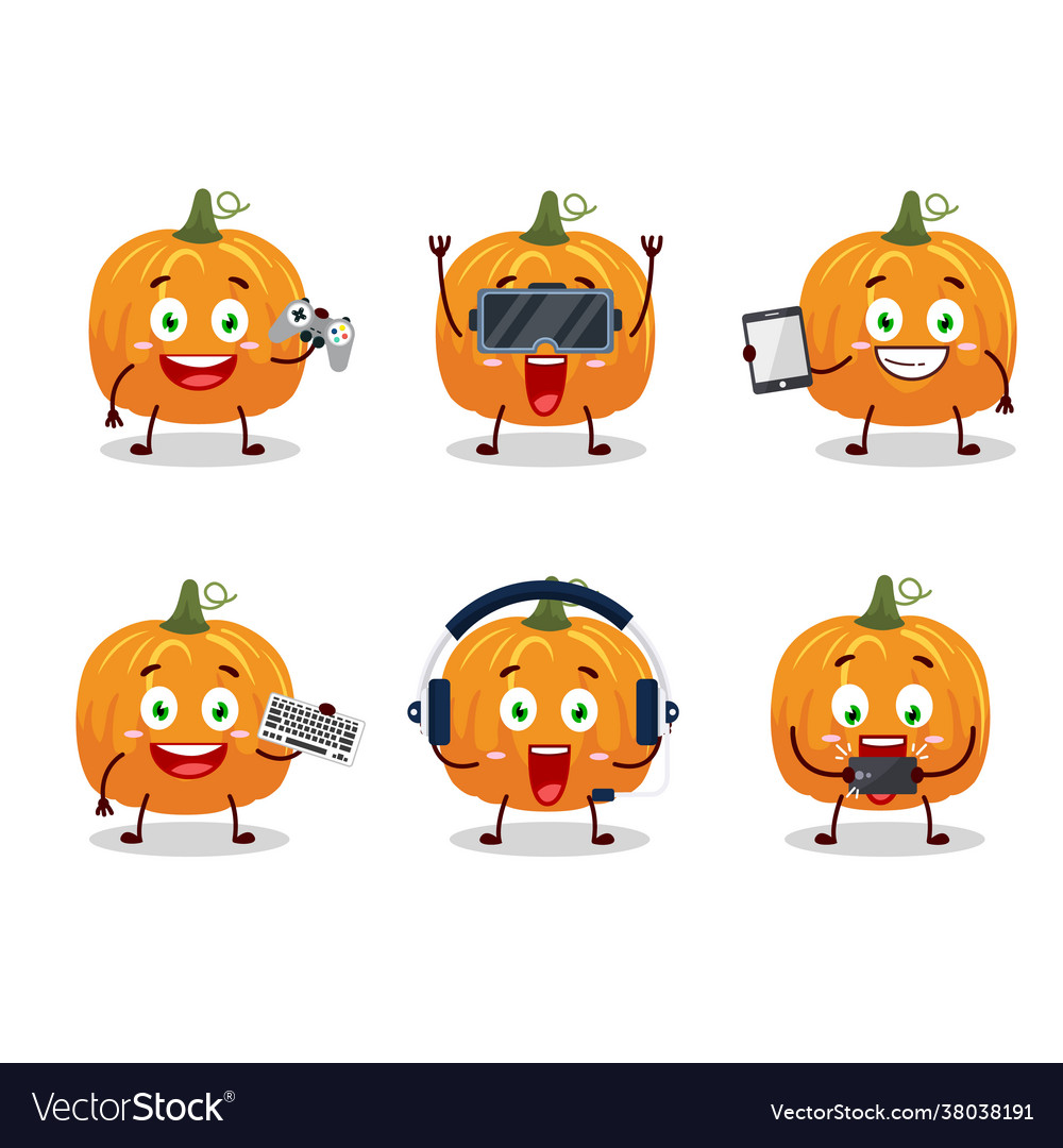 Pumpkin cartoon character are playing games