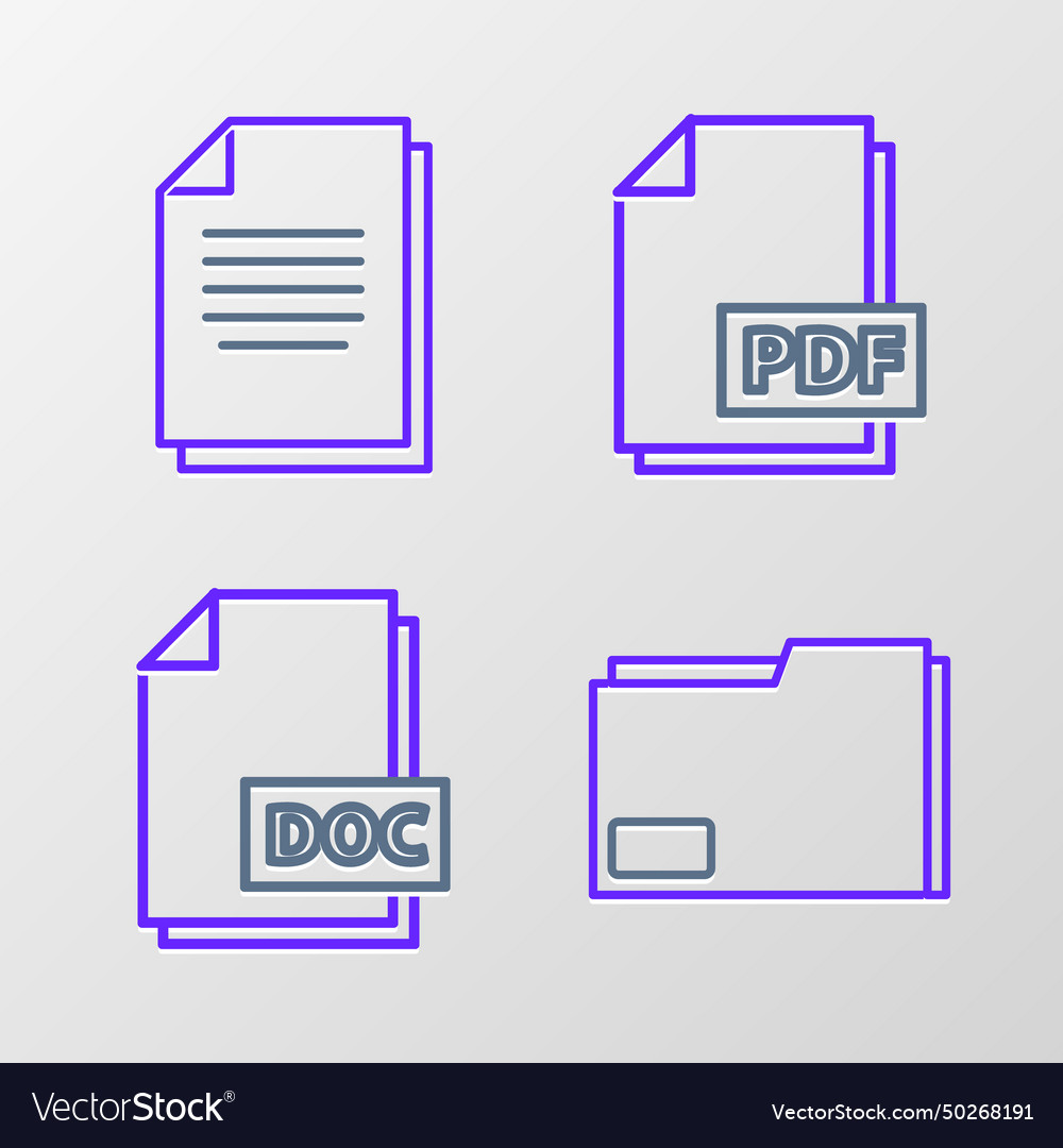 Set line document folder doc file pdf Vector Image Set line document folder doc file pdf