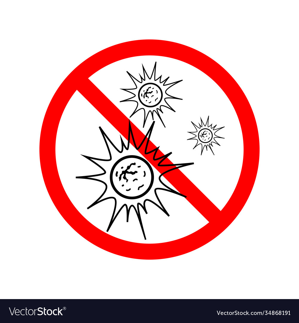 Virus icon with red forbidden sign on white