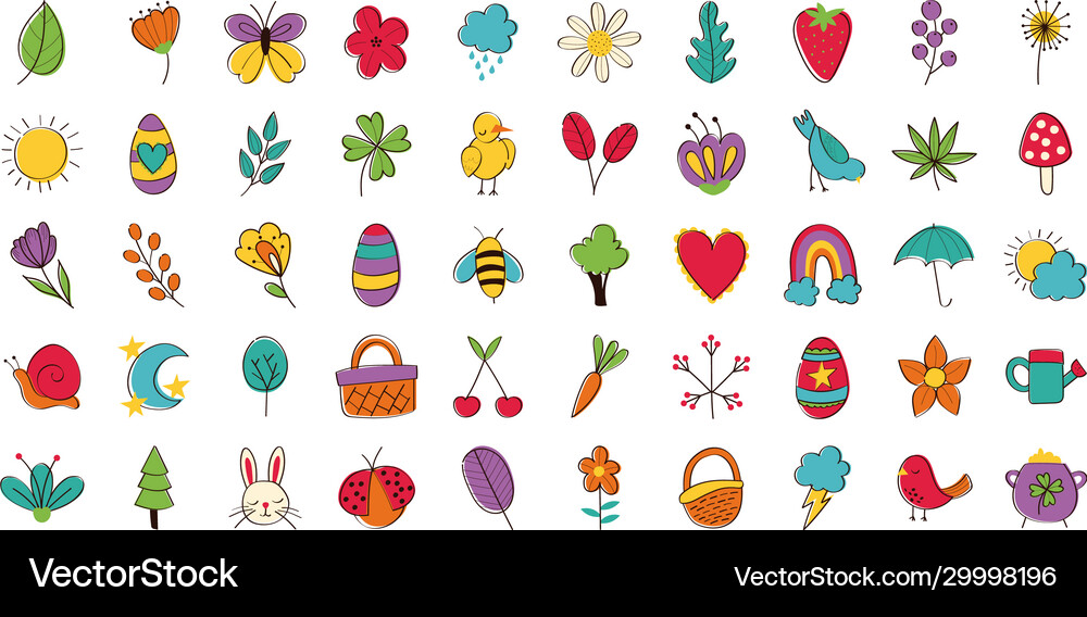 Bundle spring set hand draw icons Royalty Free Vector Image