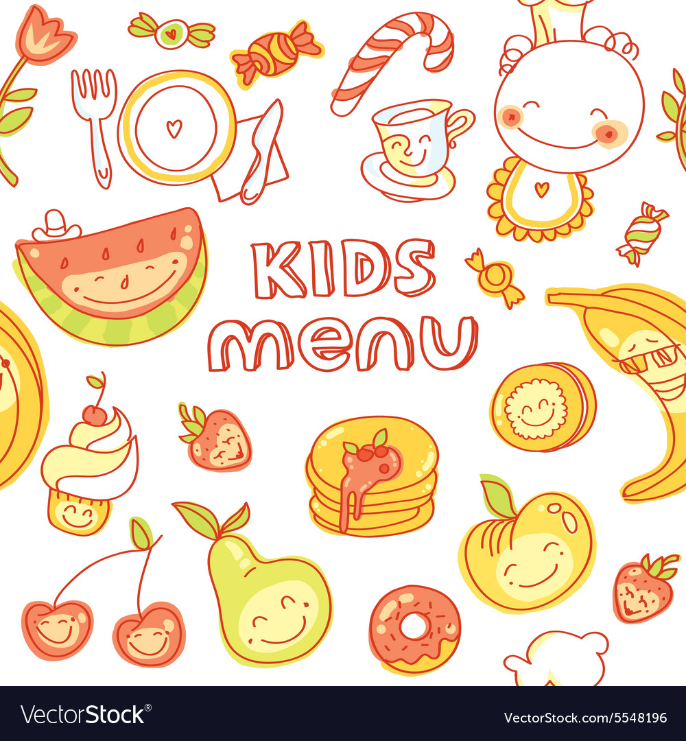 Child and baby food kids menu with colorful