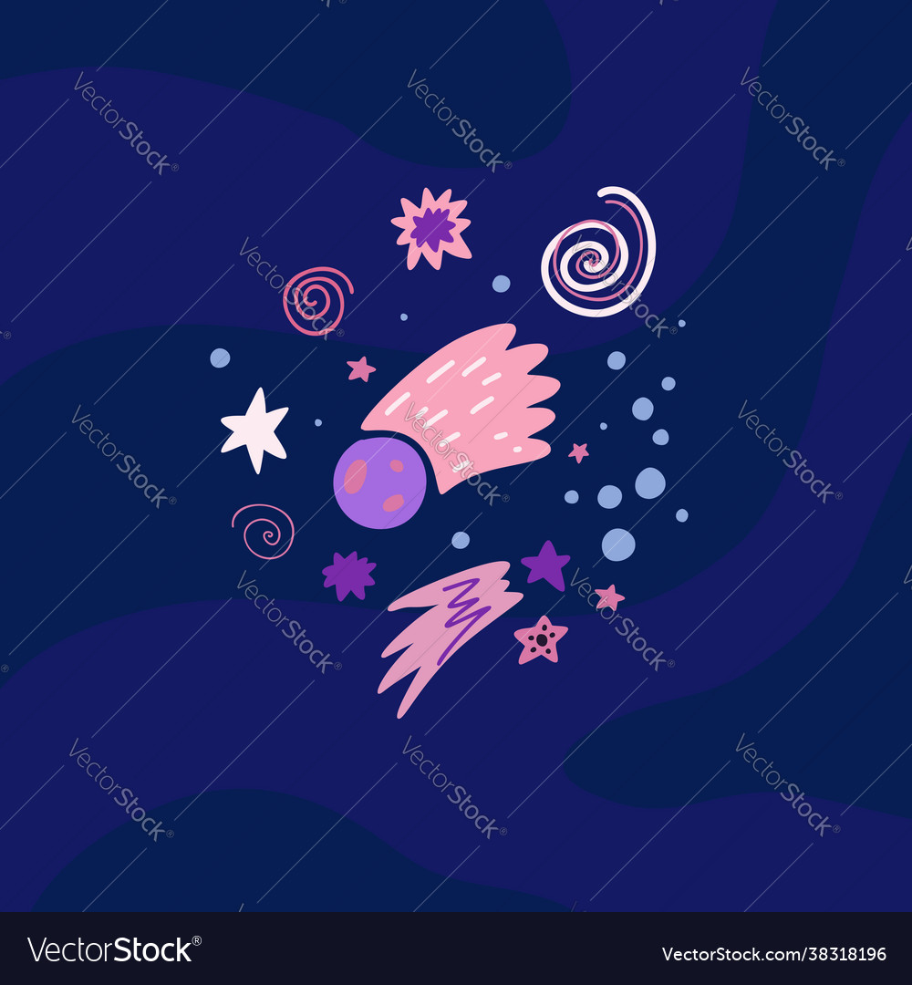 Children a meteorite shooting star stars vector image Children a meteorite shooting star stars