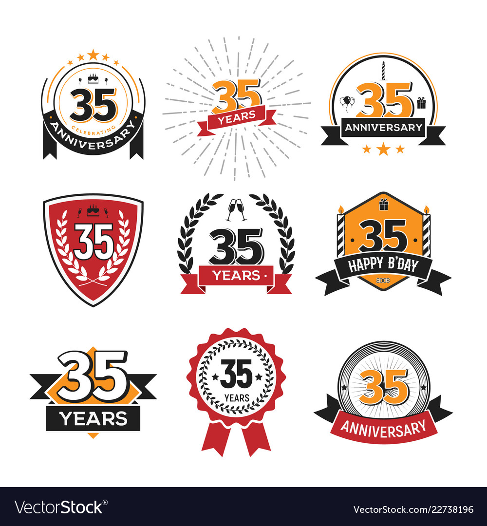 Collection of retro 35 th years anniversary logo Vector Image