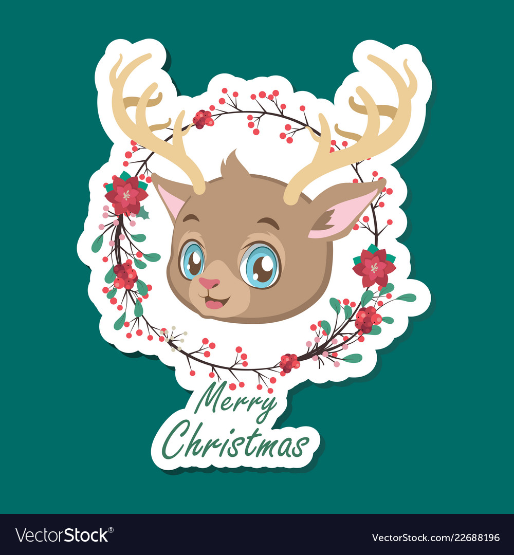 Cute festive christmas reindeer sticker Royalty Free Vector