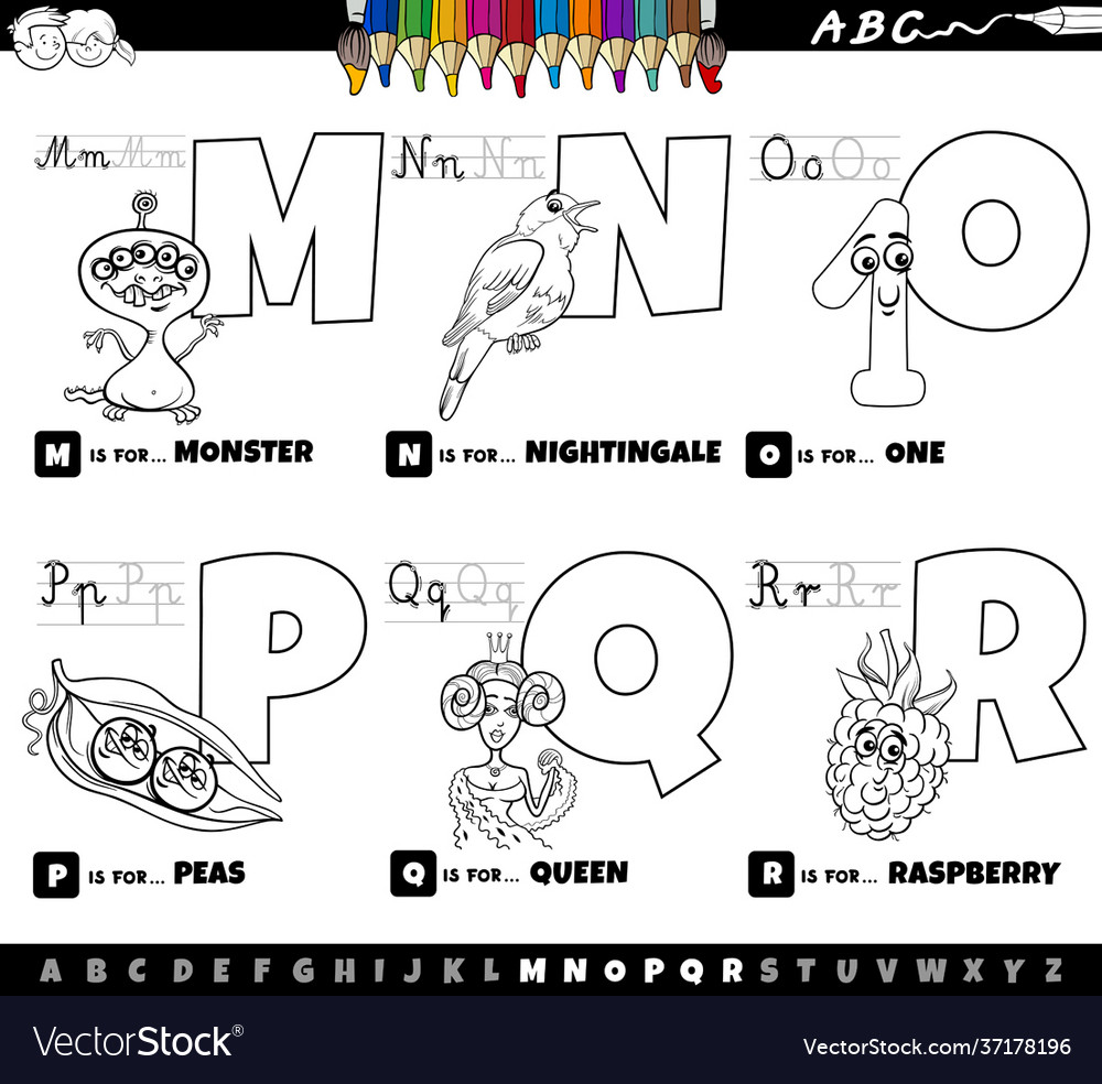 Educational cartoon alphabet letters set from m Vector Image