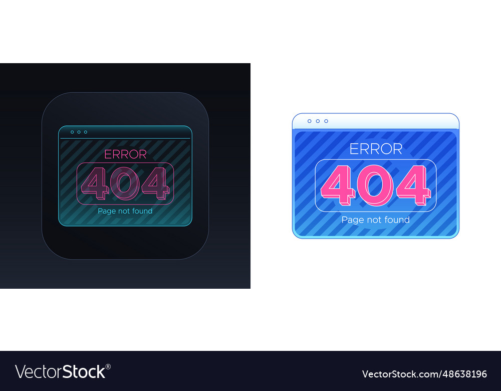 Error 404 page not found browser window frame vector image Error 404 page not found browser window frame