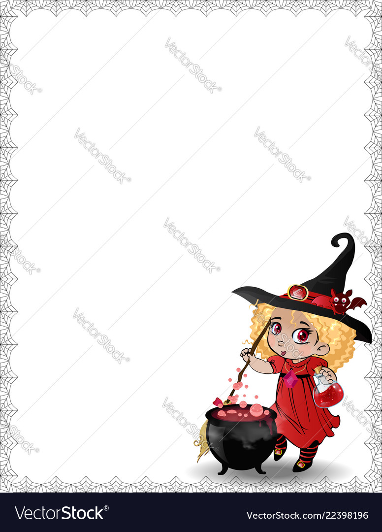 Halloween border of kawaii baby witch girll