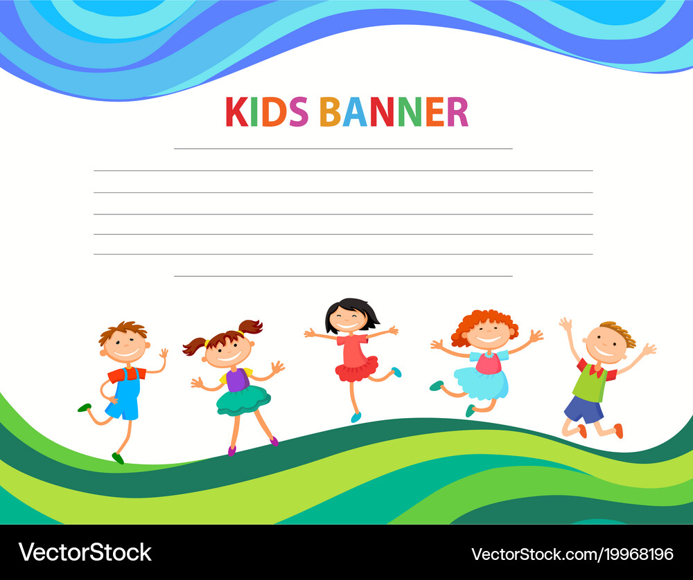Happy children run on the banner template Vector Image