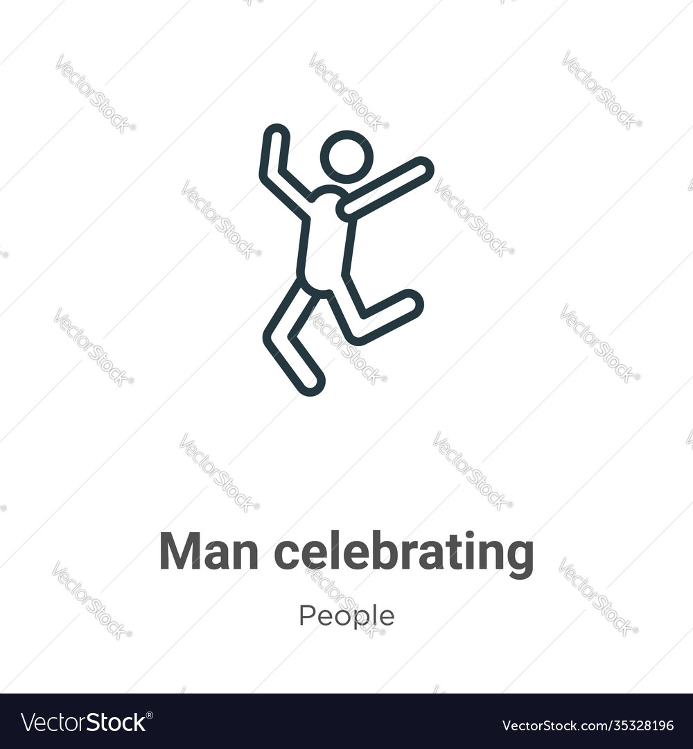 Man celebrating outline icon thin line black