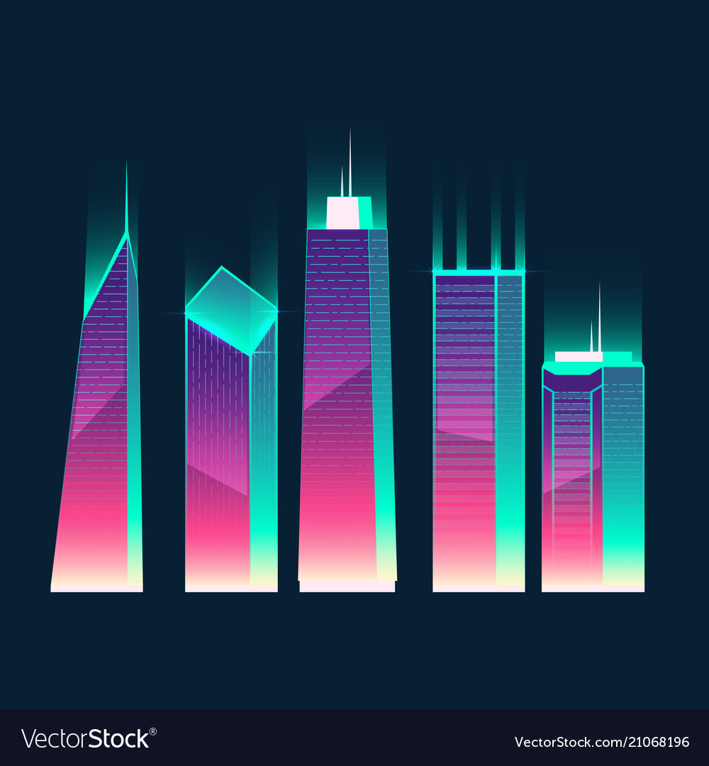 Neon multistorey buildings cartoon